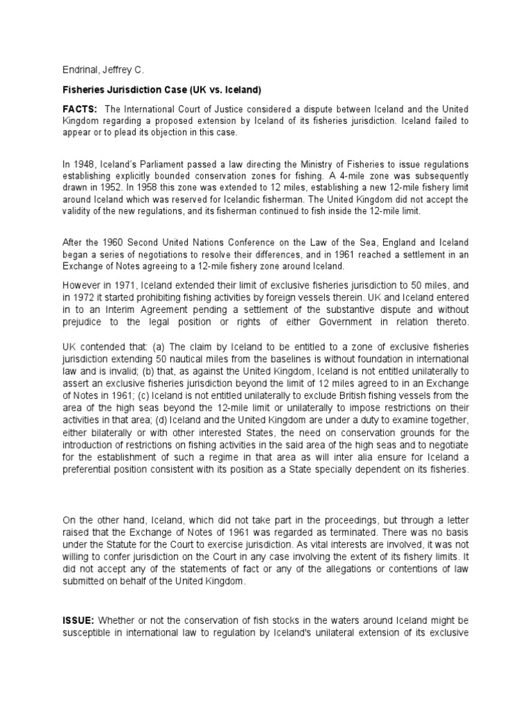 Fisheries Jurisdiction Case Uk Vs Iceland Facts Pdf Territorial