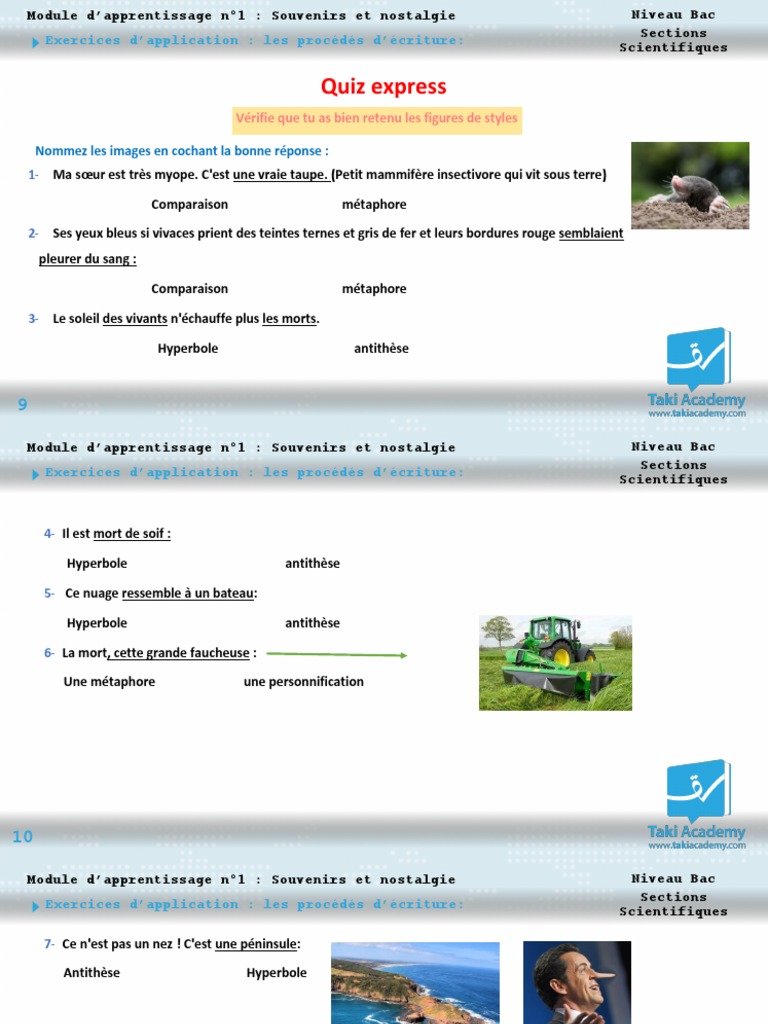 Quiz Figure De Style 1ere Quiz Les Procedes Decriture | PDF | Mécanismes de la poésie | Techniques de  rhétorique