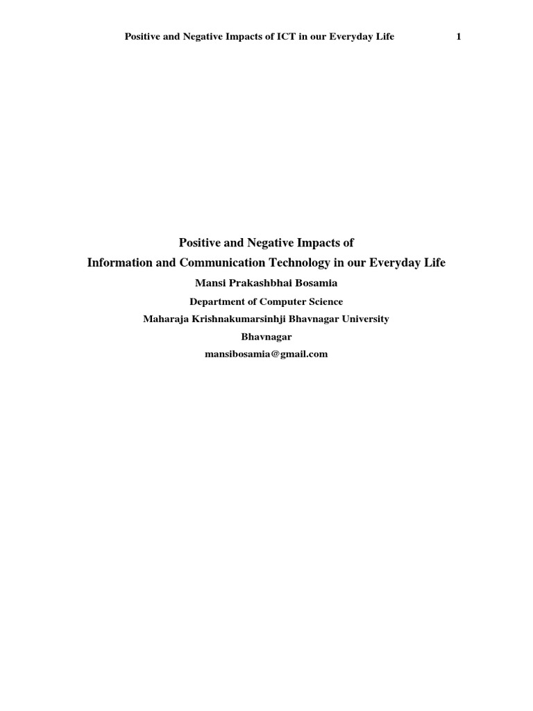 Impacts of ICT on Daily Life | PDF | Educational Technology ...