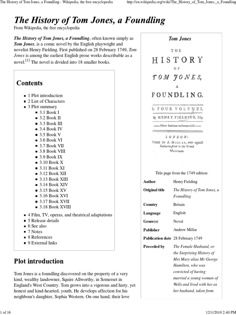The History of Tom JonesSummary PDF The History Of Tom Jones, A Foundling