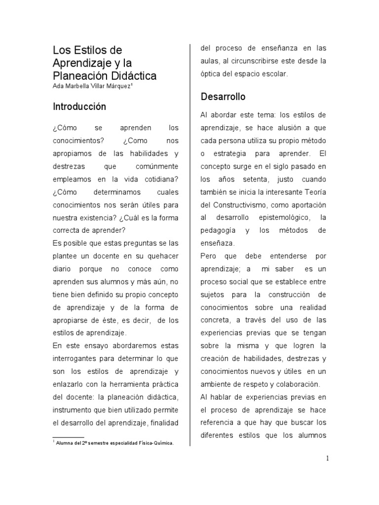 Estilos de Aprendizaje y Planeación Didáctica | PDF | Aprendiendo ...