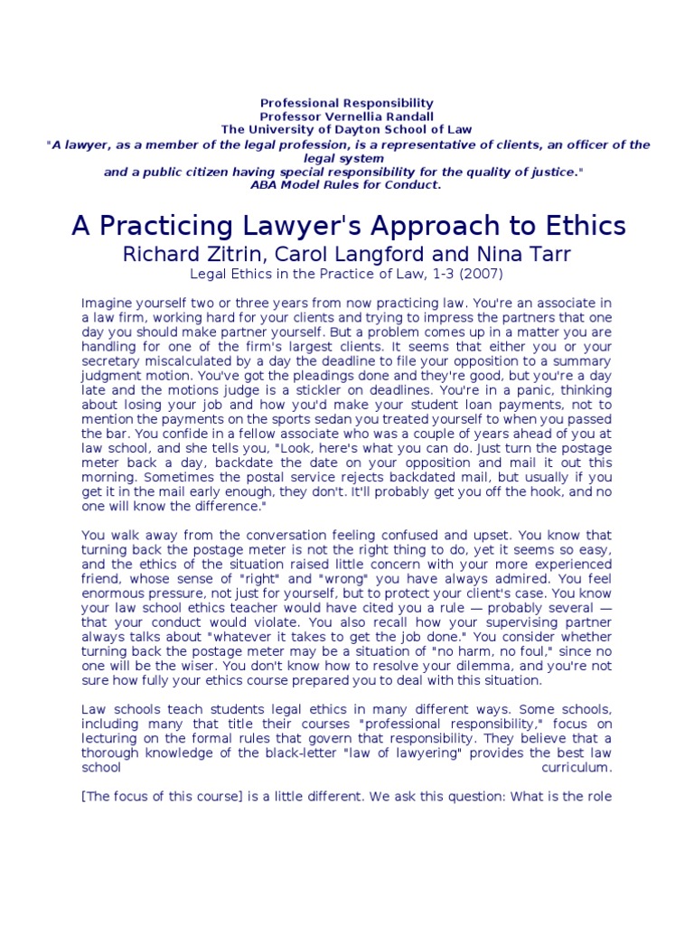 A Practicing Lawyers Approach To Ethics PDF Legal Ethics Lawyer