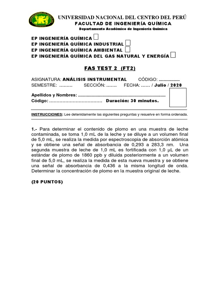 Test de Análisis Instrumental en Química | PDF | Análisis instrumental ...
