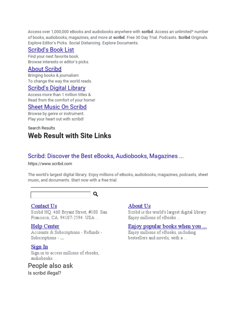  Result With Site Links Scribd's Book List About Scribd Scribd's