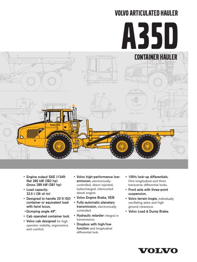 Volvo A35D Articulated Hauler Specs | PDF | Horsepower | Transmission ...