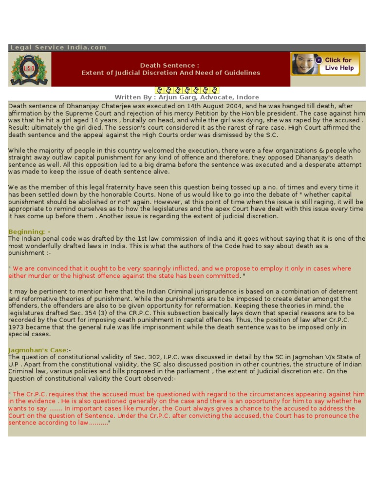 Rarest of Rare Case PDF Capital Punishment Sentence (Law)