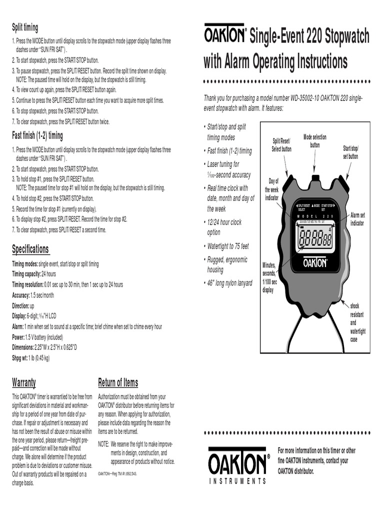 SingleEvent 220 Stopwatch With Alarm Operating Instructions Download