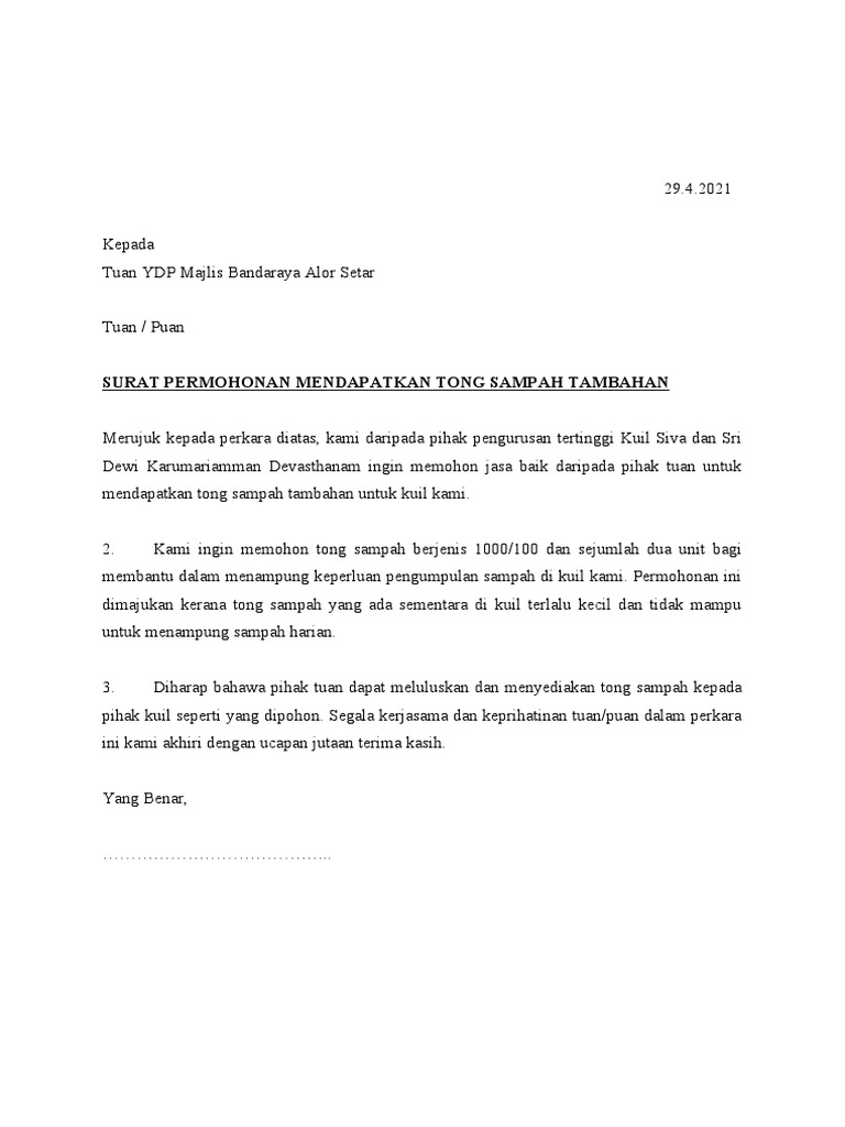 Permohonan Tong Sampah Pdf