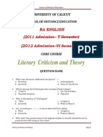 Literary Criticism and Theory: Ba English (2011 Admission - V Semester) (2012 Admission-)