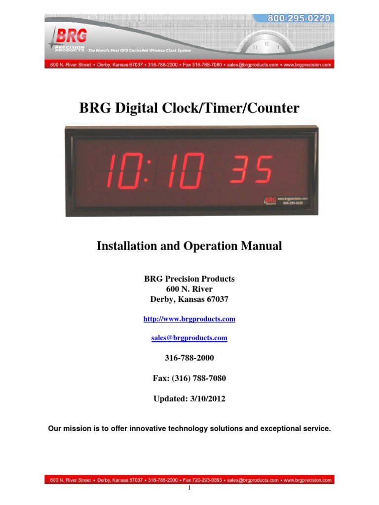 BRG Digital Clock/Timer/Counter Installation and Operation Manual