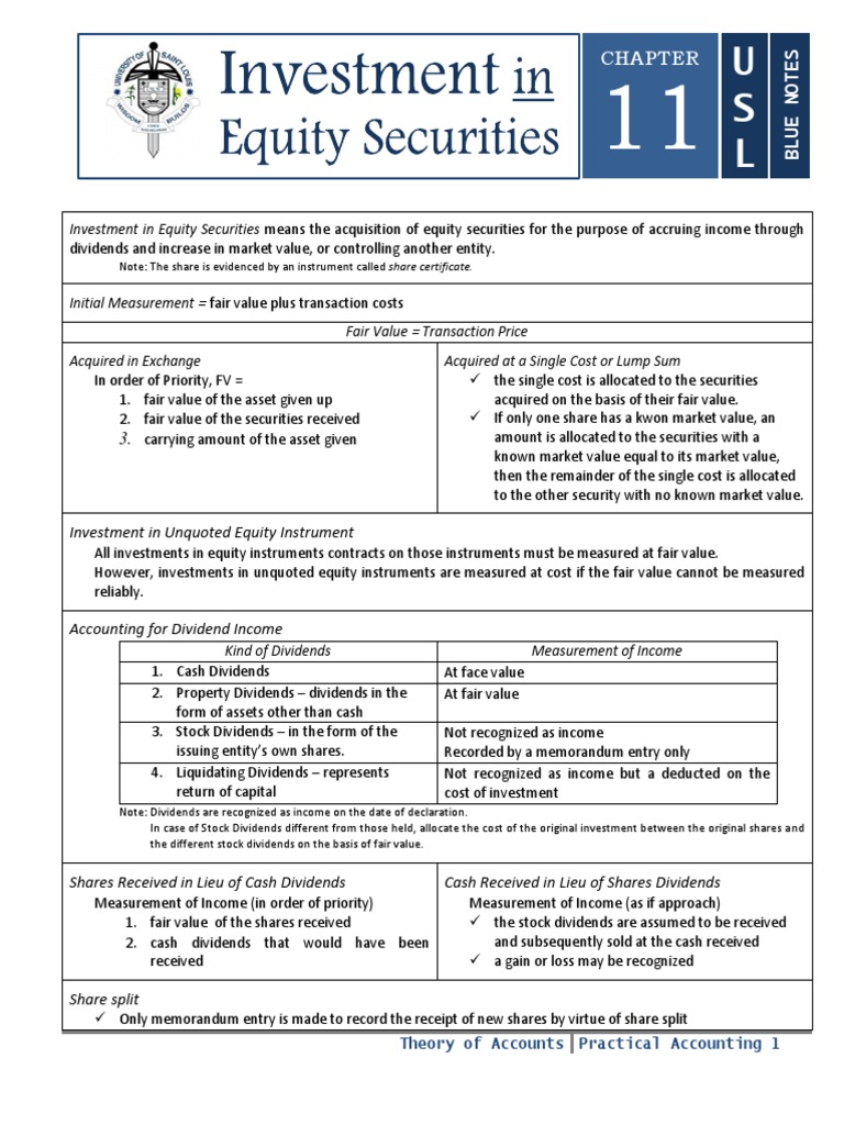 Investment in Equity Securities Guide | PDF | Stocks | Dividend