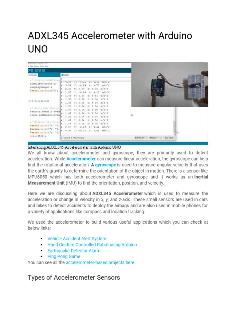 Interfacing ADXL345 with Arduino UNO | PDF | Accelerometer | Arduino