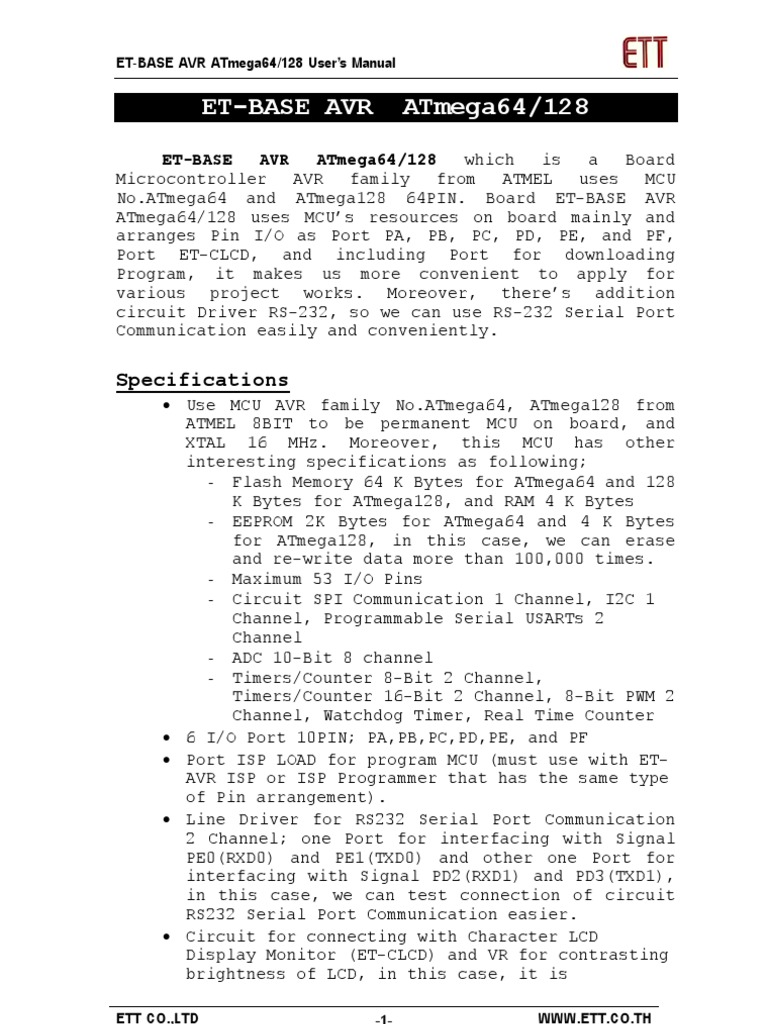 ET-BASE AVR ATmega64/128 Manual | PDF | Electronic Design | Computer ...