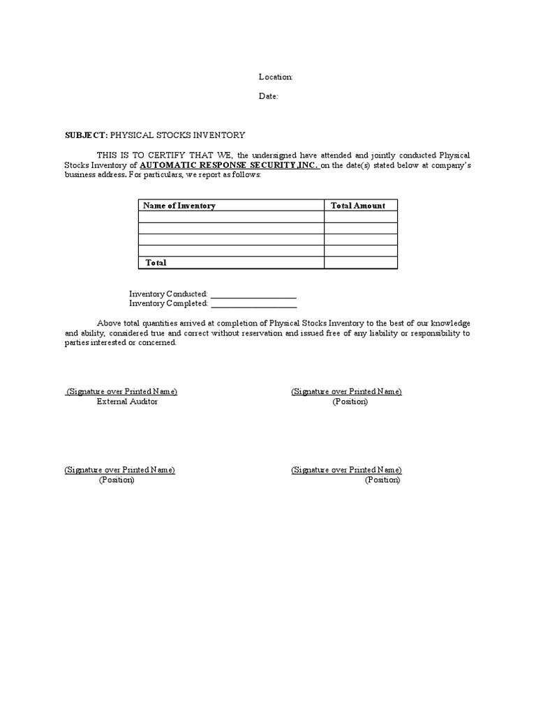 Acknowledgement Physical Inventory PDF