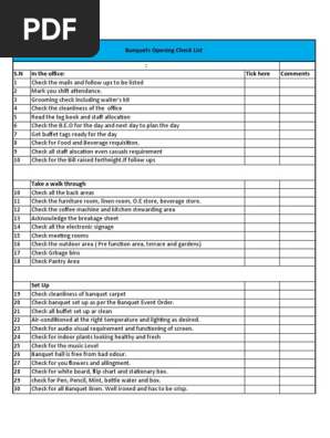 Checklist for Banquet