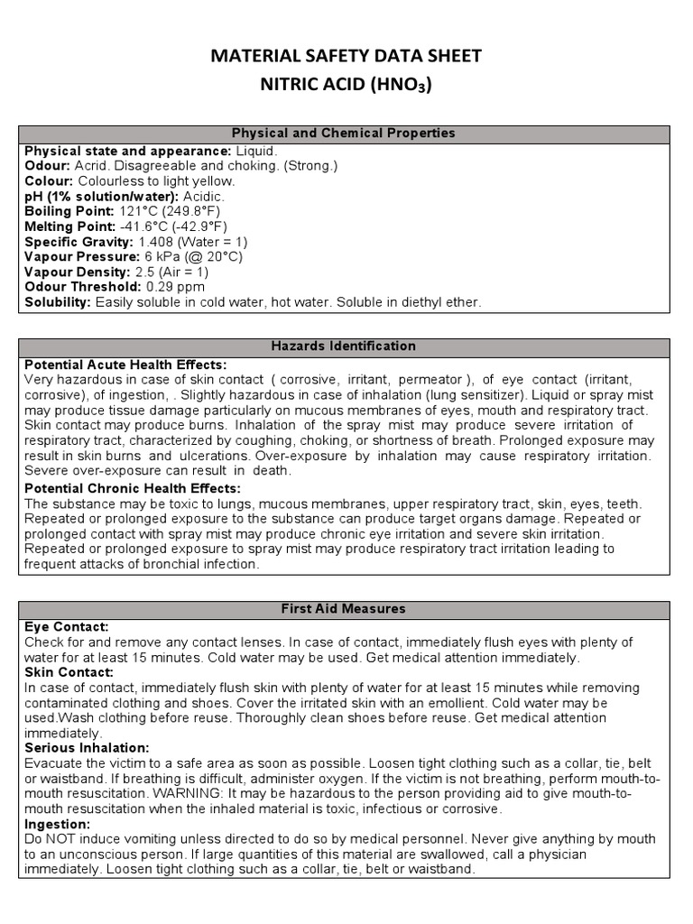 MSDS Nitric Acid PDF Nitric Acid Respiratory System