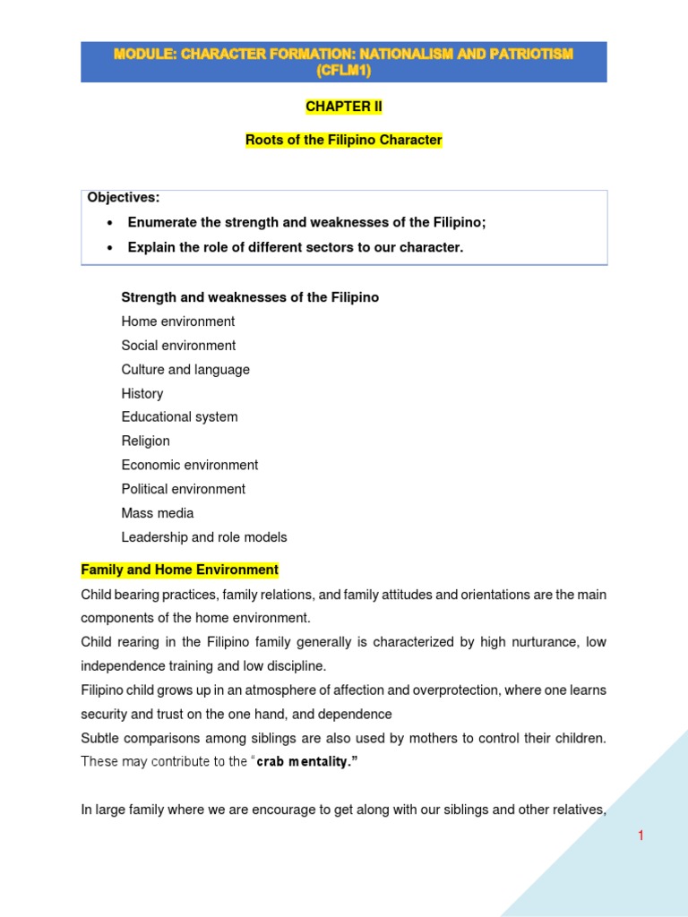 Roots of Filipino Character Analysis | PDF | Nationalism | Family