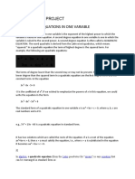 Mathematics Project 1) Quadratic Equations in One Variable: Algebra Latin Square Equation