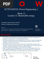 ECTE324/8324: Power Engineering 1 Week 12 Lecture 12: Renewable Energy