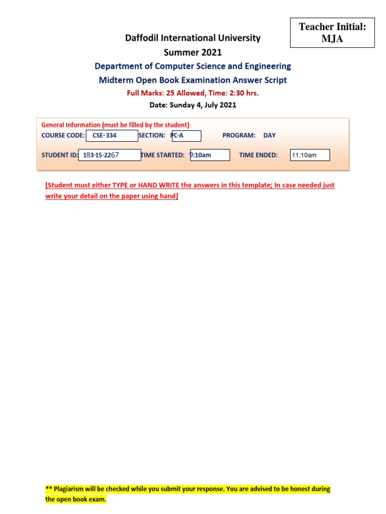 Department of Computer Science and Engineering Midterm Open Book ...