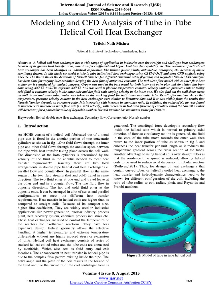 CFD Analysis of Tube in Tube Helical Coil Heat Exchanger | PDF | Heat ...