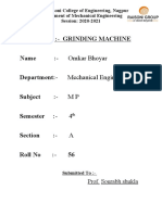 G. H. Raisoni College of Engineering, Nagpur Department of Mechanical Engineering Grinding Machine Types and Parts