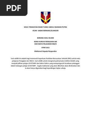 Borang Soal Selidik Kk Pam 2021 Pdf