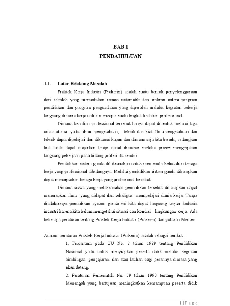 CONTOH LAPORAN PRAKERIN BAB I