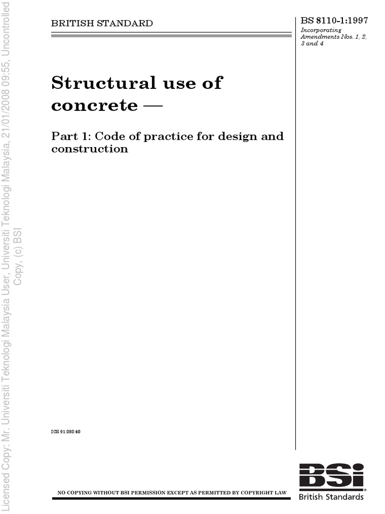 BS 8110-1 1997 | Download Free PDF | Concrete | Civil Engineering