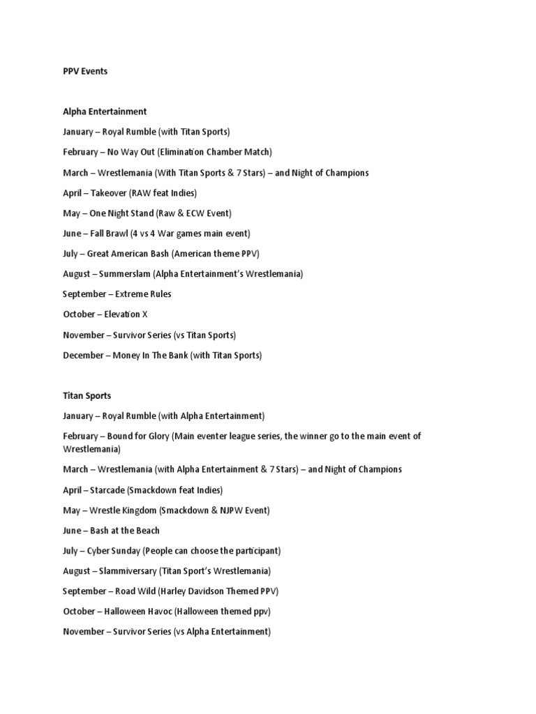 WWE Pay-Per-View Events Schedule | PDF | Wwe | Professional Wrestling