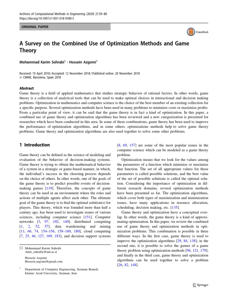 2018 - A Survey On The Combined Use of Optimization Methods and Game ...