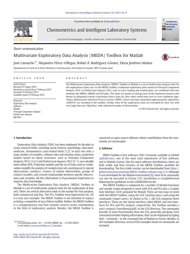 2015-25 February-Multivariate Exploratory Data Analysis (MEDA) Toolbox ...