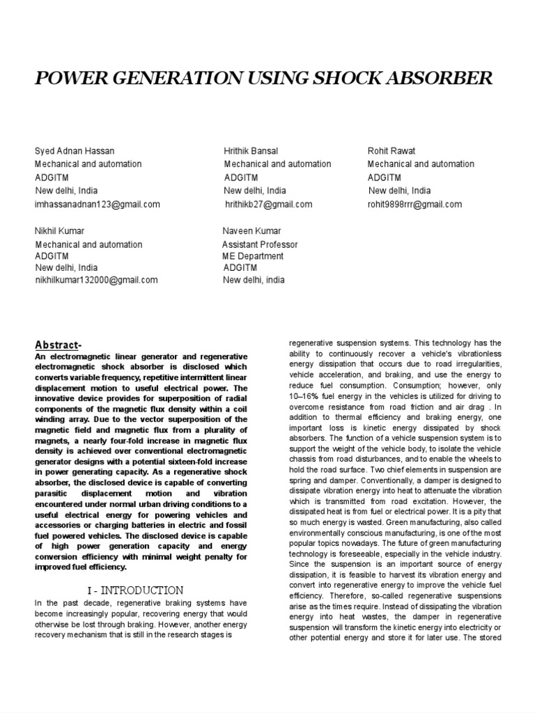 Research Paper (Power Generation Using Shock Absorber) PDF