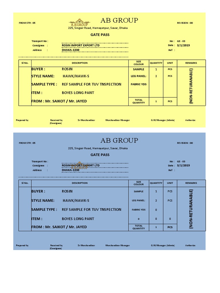 Gate Pass Format and Samples Guide | PDF | Civil Law (Legal System ...
