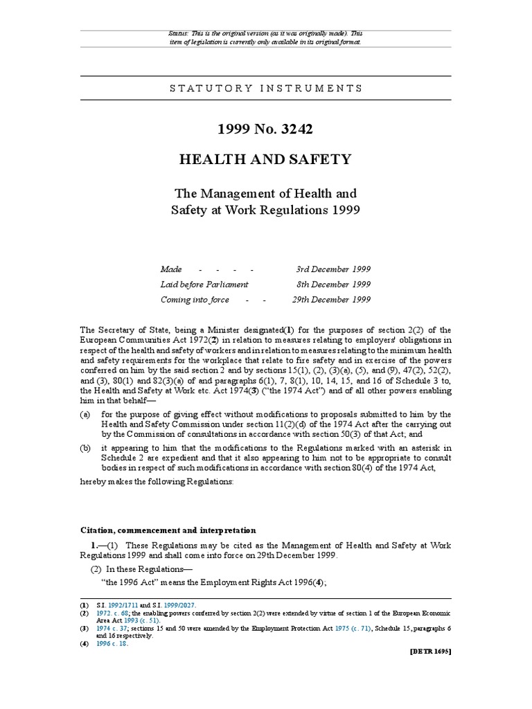 The Management of Health and Safety at Work Regulations 1999 PDF