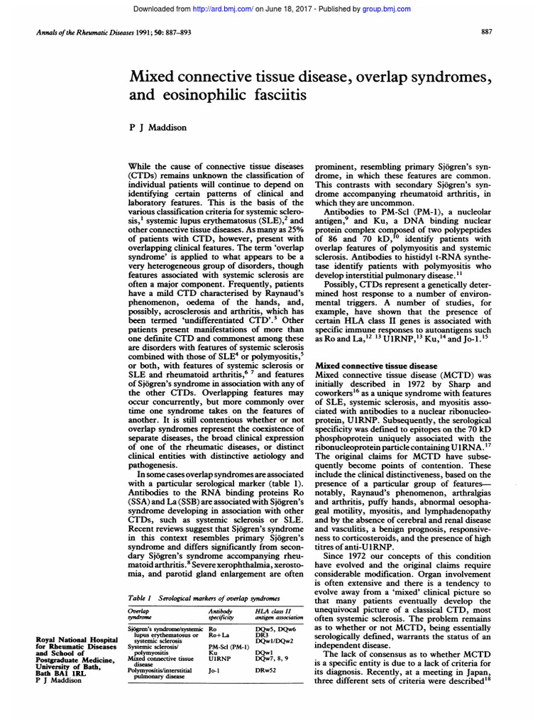 Mixed Connective Tissue Disease, Overlap Syndromes, and Eosinophilic