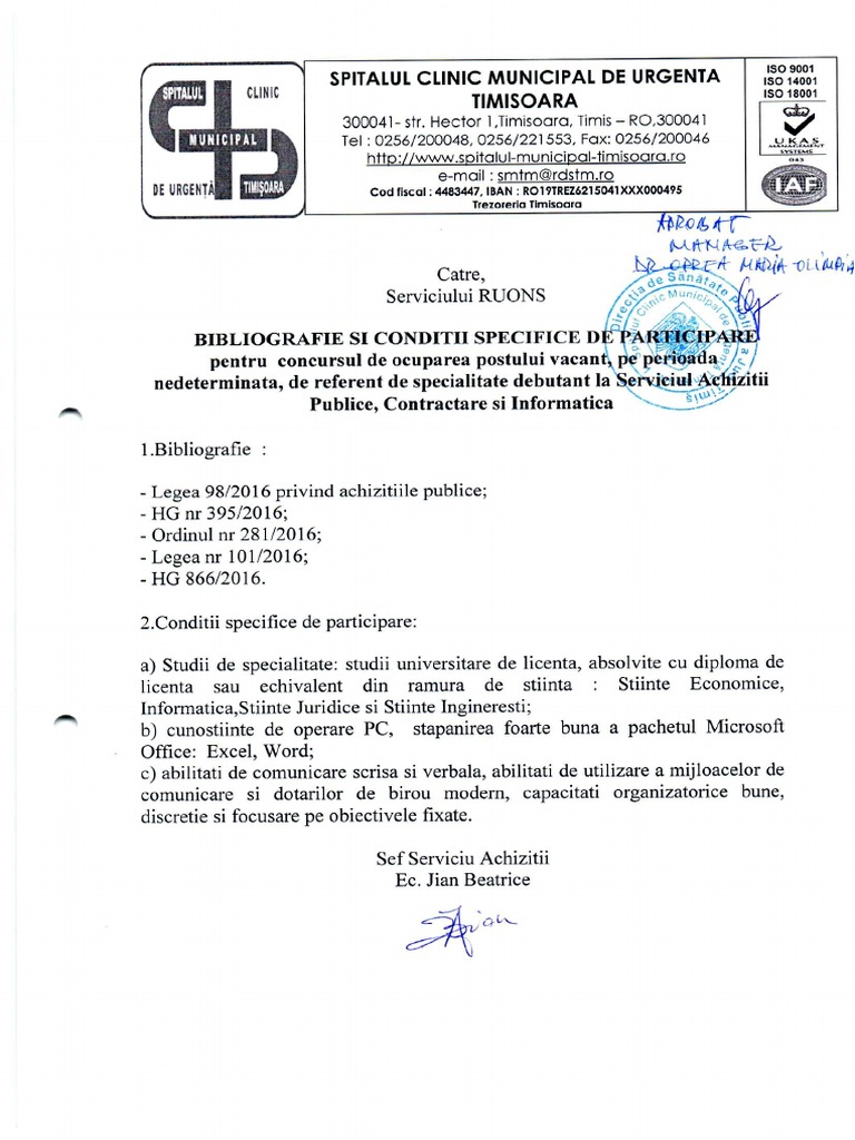 Tematica De Concurs Referent De Specialitate Debutant La Serv Achizitii Publice Contractare Si Informatica