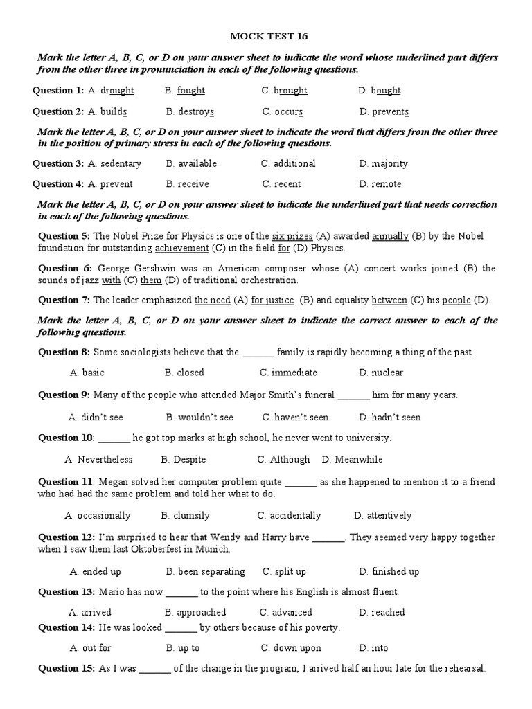 Mock Test 16 | PDF | Question | Science