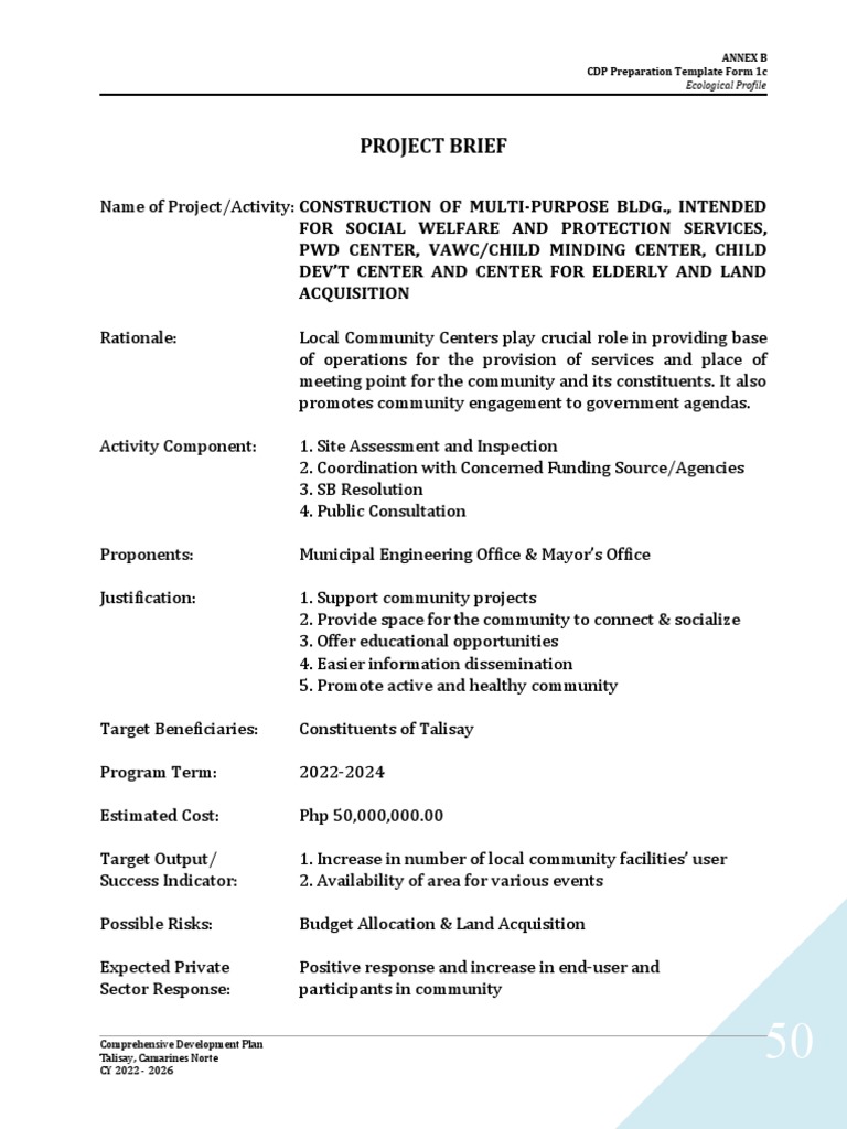 Project Briefs for Talisay Development Plan | PDF | Health Care ...