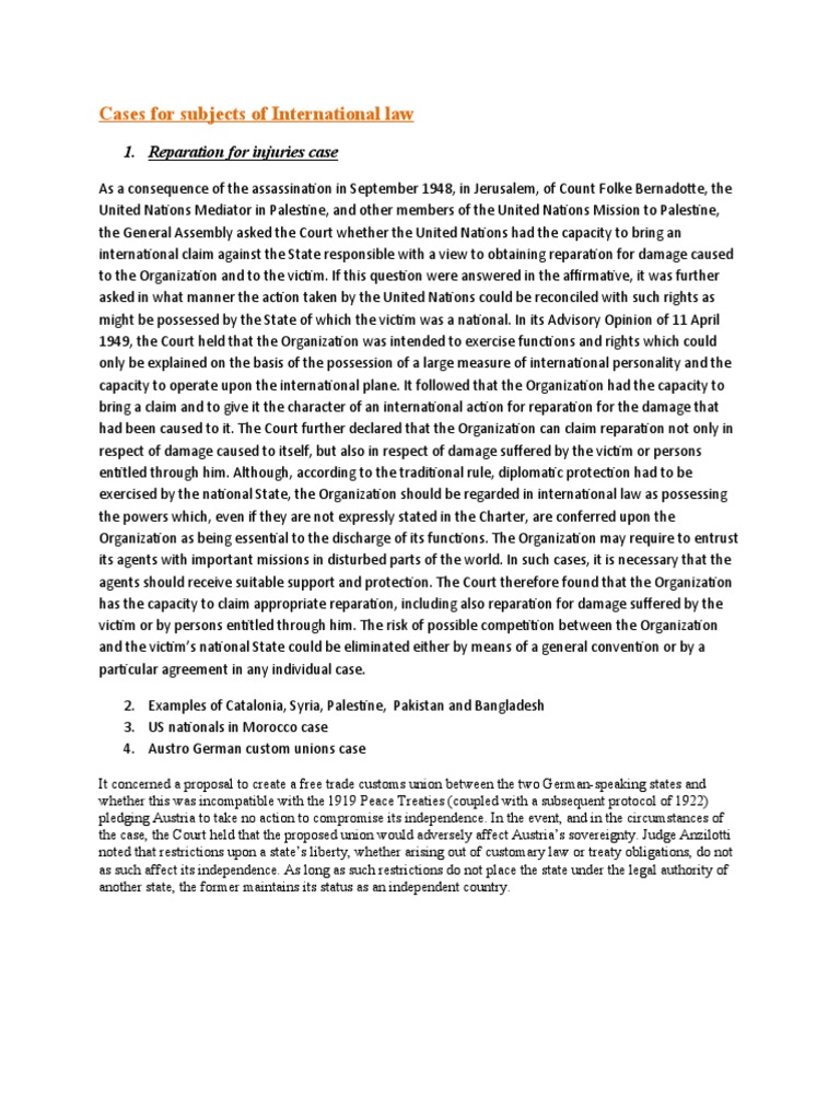 UN Reparation Claims for Injuries | PDF | Treaty | Common Law