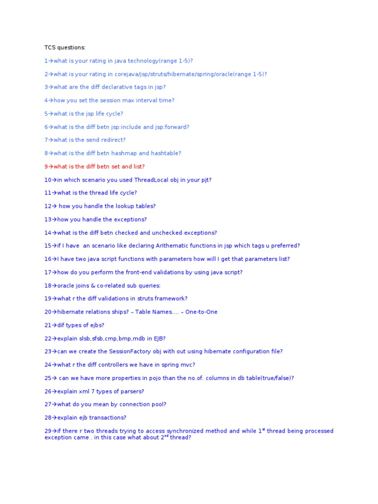 TCS Java and JSP Interview Questions | PDF