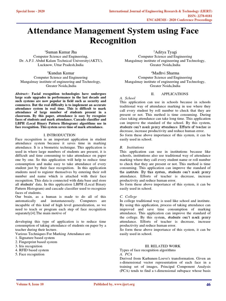 Face Recognition Attendance System | PDF | Principal Component Analysis ...