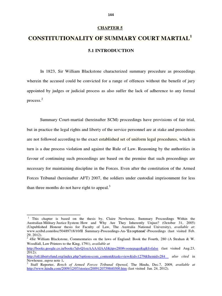 Constitutionality of Summary Court Martial Also Cited in PDF Court