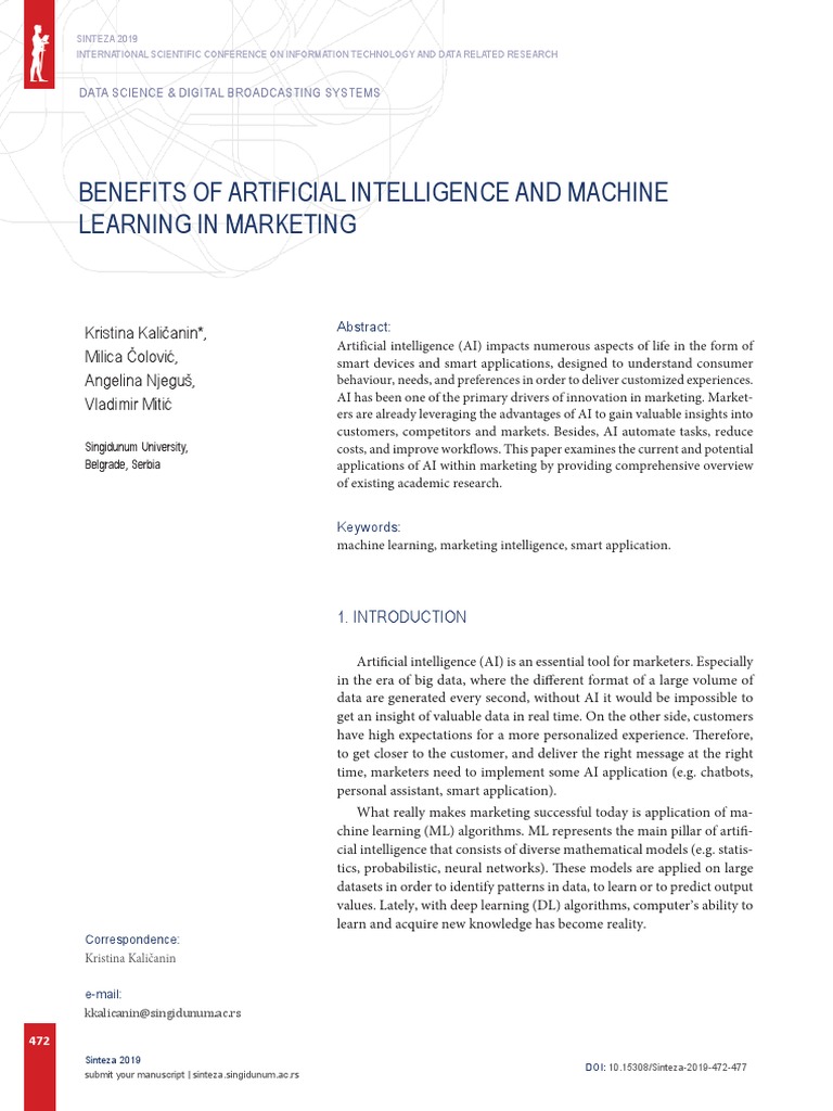 AI and ML Benefits in Marketing | PDF | Artificial Intelligence ...