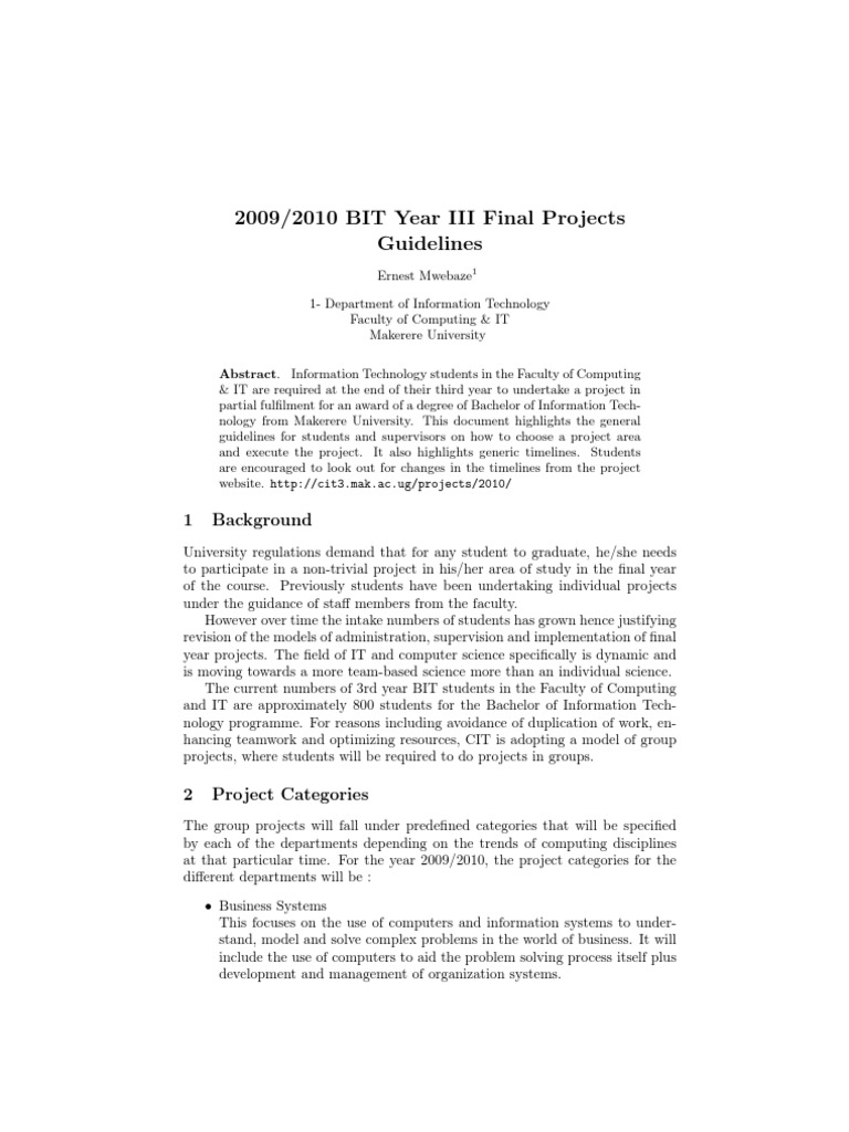 BIT Year III Project Guidelines 2009/2010 | PDF | Web Application ...