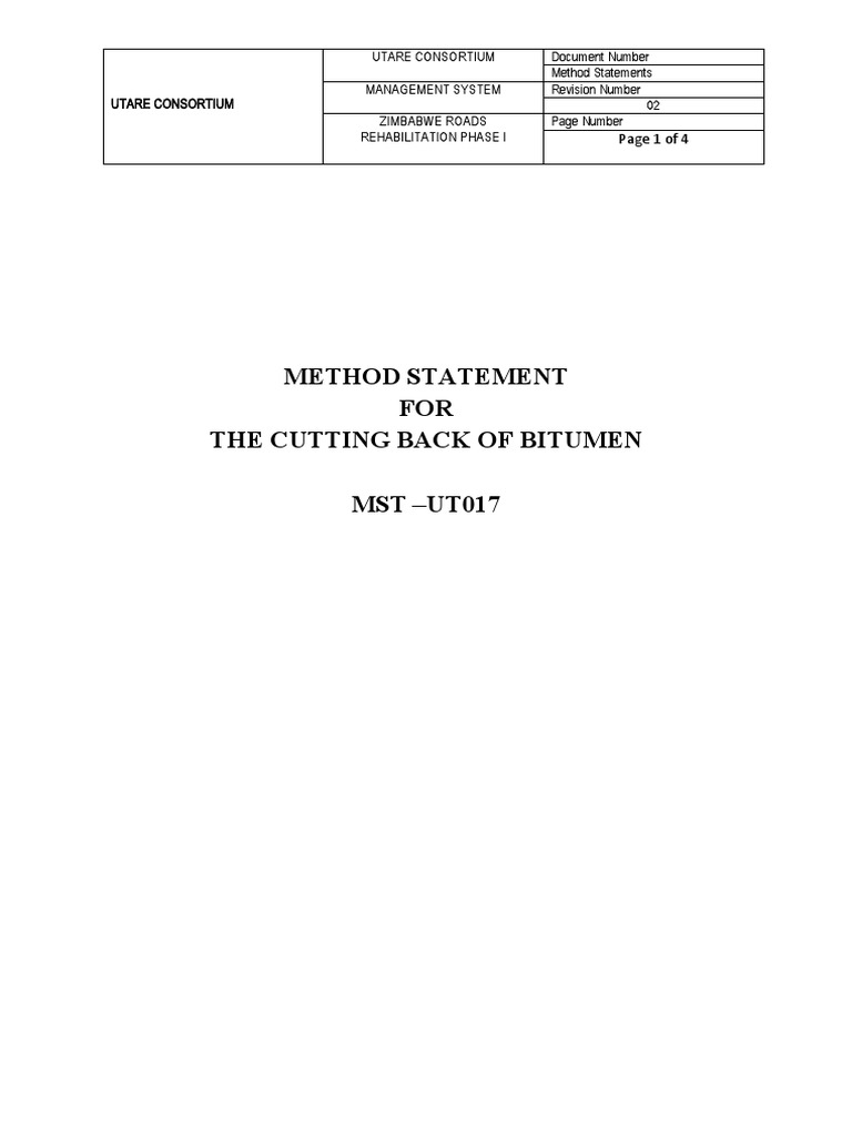 Bitumen Cutting Back Method Statement Rev0 MST UT017 PDF