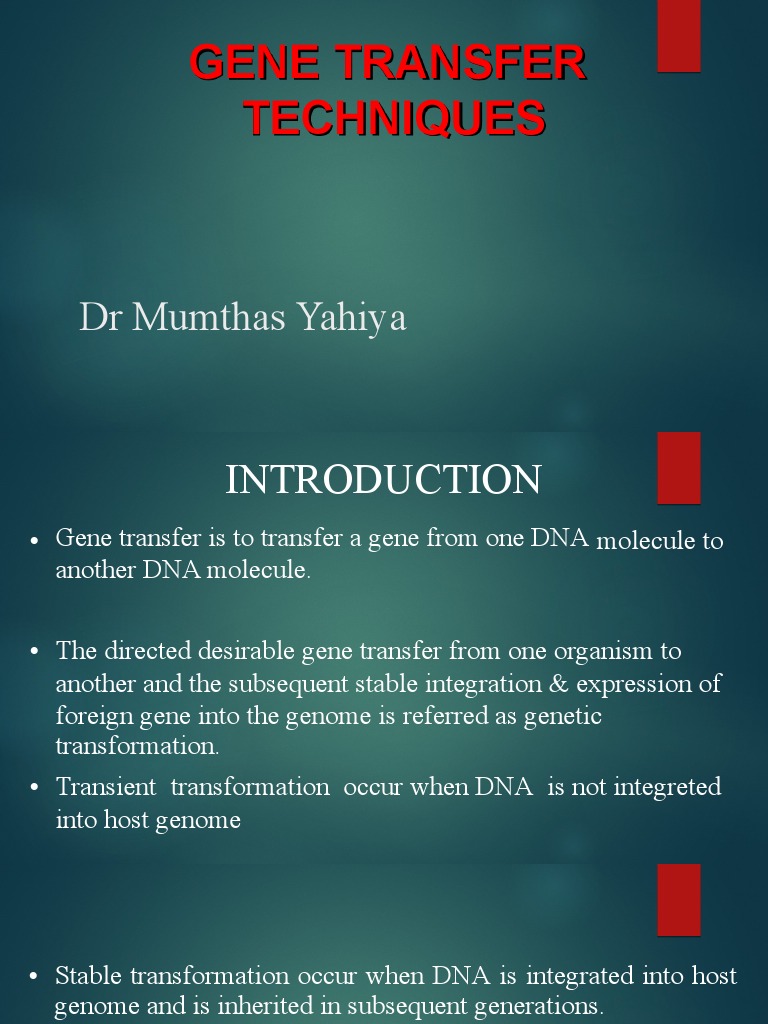 Gene Transfer Techniques Overview | PDF | Transformation (Genetics ...
