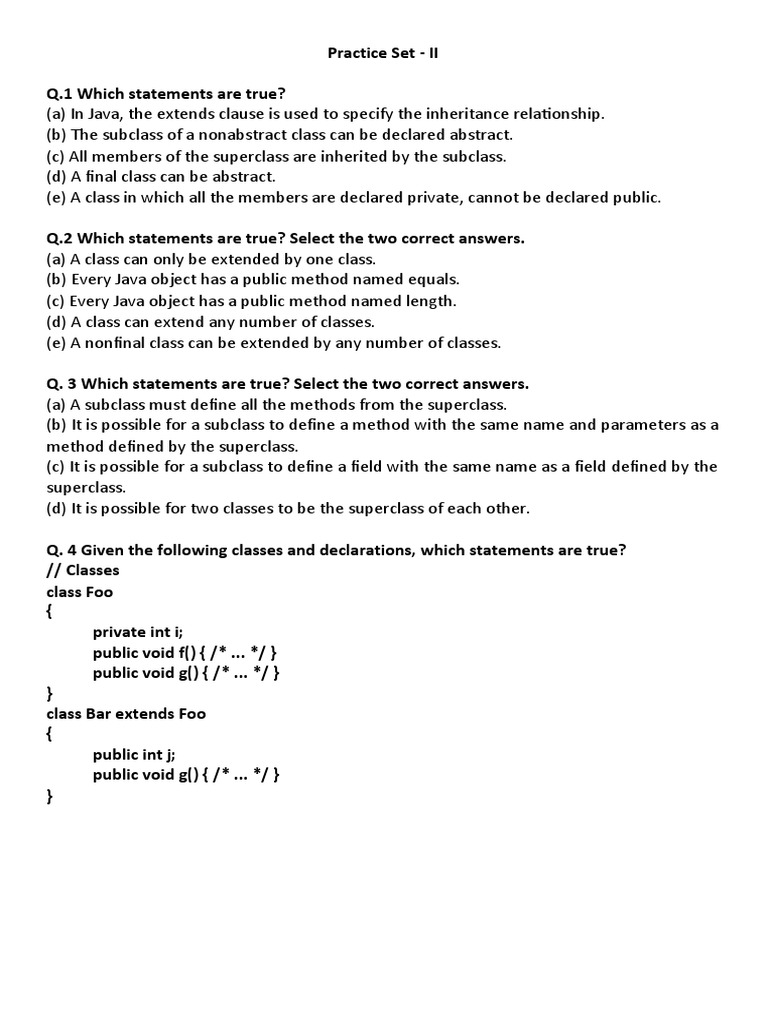 Java Essential Practice Set 2 | PDF | Inheritance (Object Oriented ...