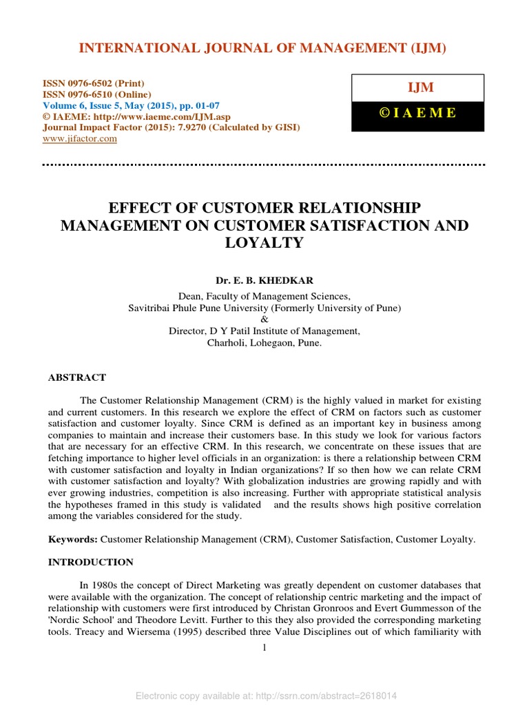 Effect of Customer Relationship Management On Customer Satisfaction and ...