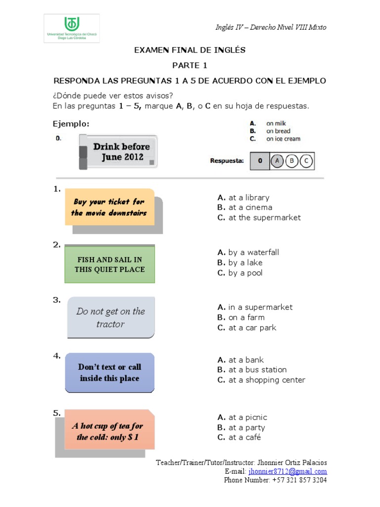 Examen Final de Inglés ICFES - Parte 1 | PDF